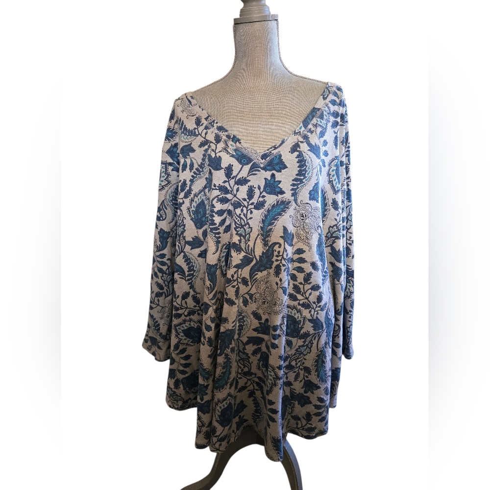 ROAMAN'S US Women's Size 5X 38/40 Waffle Knit Paisley Blue Gray Stretchy